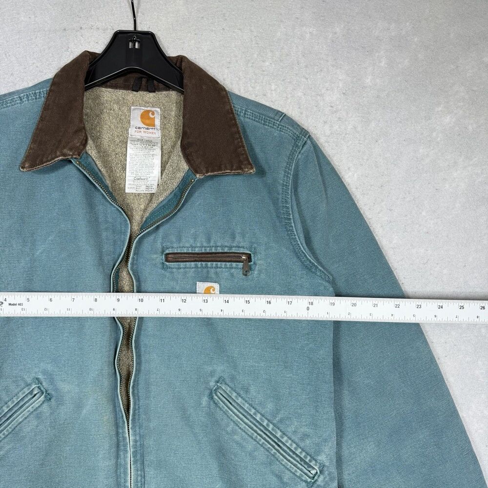 Vintage Carhartt Detroit WJ097 DTL Teal Full Zip Sherpa Jacket Women’s Sz Small - Picture 3 of 15